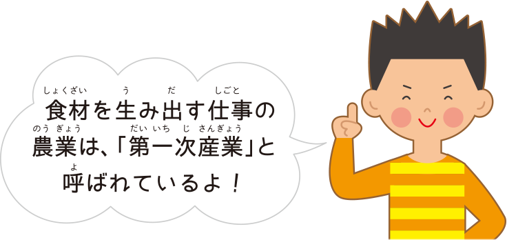  食材を生み出す仕事の農業は、「第一次産業」と呼ばれているよ！