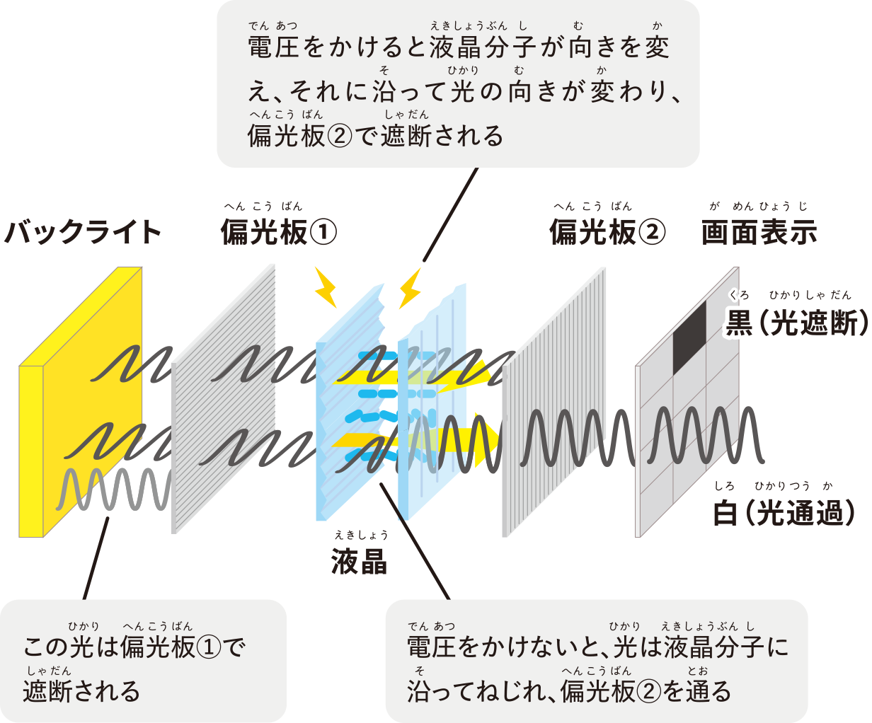 液晶が「絵」や「文字」を作るしくみ